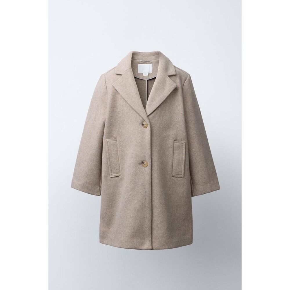 ZARA Girls' Long Cloth Coat, Light Beige, 9-10Y, 8491/703/052